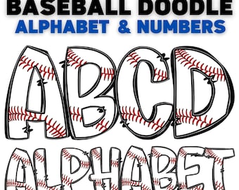 Baseball Doodle Alphabet PNG: Hand-Drawn Letters Clipart (Digital Download)