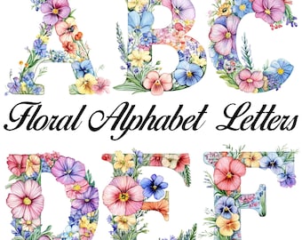 Alfabeto floreale ad acquerello PNG, Clipart alfabeto rosa, Alfa floreale primaverile, Iniziali monogramma botanico, Lettera floreale, Download digitale floreale