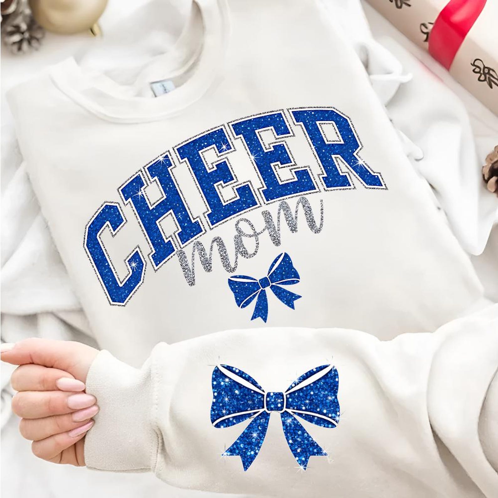 Personalized Cheer Mom Rhinestone PNG, Coquette Bow Faux Glitter ...