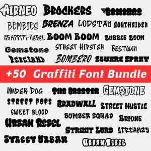 Pacchetto di 50 font Graffiti, font Graffiti, design Graffiti, pacchetto di font, lettere Graffiti, pacchetto di font, font Hip Hop in grassetto per loghi