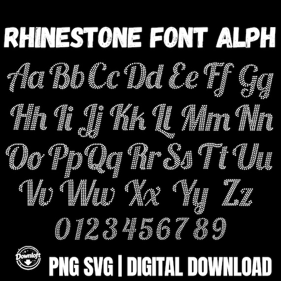 Cursive Rhinestone Template Svg Png, Rhinestone Font TTF OTF, Silhouette Cricut Svg, Template Download, Letters Wedding Gift, Rhinestones