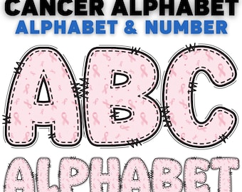 Pink Ribbon Alphabet PNG: Cancer Awareness Clipart (A-Z Letters & Numbers) Digital Download