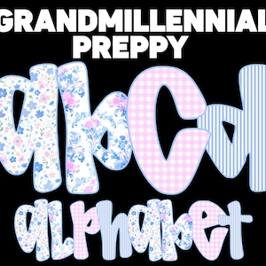 Preppy Retro Floral Grandmillennial Alphabet Png, Preppy Floral Alphabet, Coquette Alphabet Font, Hand Drawn Alphabet Doodles,Back To School