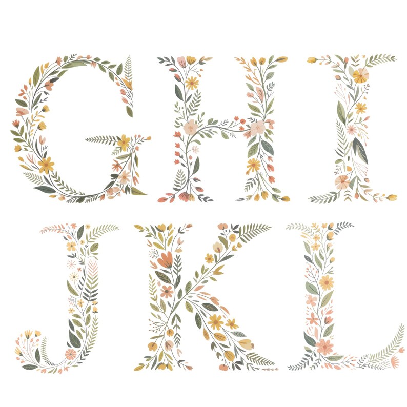 Floral Alphabet Clipart Set: Spring Flower Letters PNG (digital ...