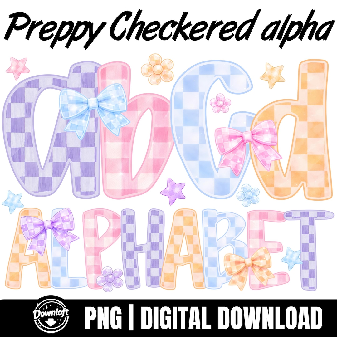 Preppy Checkered Alphabet PNG, Coquette Checkered Alpha, Coquette Bow ...