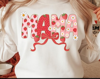 Mamma Jordgubbsrosett PNG: Coquette Mom Design (Digital Nedladdning)