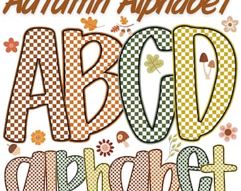 Fall Checker Alphabet Bundle PNG, Autumn Doodle Letters Clipart, Thanksgiving Font, Fall Plaid Alphabet,Leaves Alpha PNG,Fall Aesthetic Font