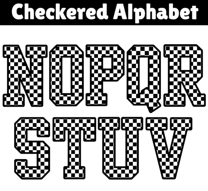 Checkered Alphabet SVG PNG, Black White Block Letters Numbers Svg ...