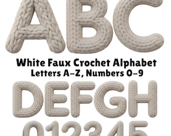 White Knitted Alphabet Png, White Faux Crochet Alphabet, Crochet Font PNG, Chunky Knit Letters, Faux Yarn Png, Cozy Brown Knitted Letter