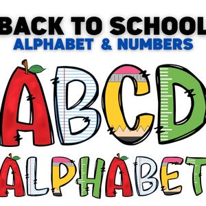 Back To School Doodle Alphabet Bundle Png, School Teacher Alphabet Bundle, Pencil Paper Scale Apple Doodle Alphabet, Doodle Alphabet Bundle