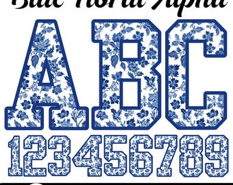 Blue Floral Toile Alphabet Png, Blue Varsity Alpha, Chinoiserie Letters and Numbers, Blue Toile Alpha, Files Clip Art Printable Designs