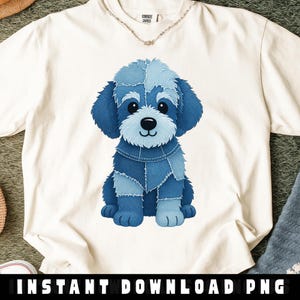 Patchwork de jeans com estampa de cachorro PNG, estampa de cachorro PNG, clipart de animais retrô PNG, sublimação de cachorro engraçado, animal de estimação vintage PNG, clipart de cachorro fofo de tecido