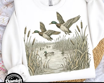 Retro Flying Mallard Duck Png, Vintage Mallard Duck Png, Hunting Duck Png, Retro Waterfowl Marsh Scene Wildlife, Dad Gift Digital Download
