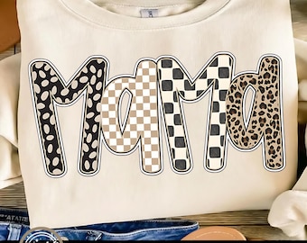 Mama kariert und Leopard Png, Mama PNG, Leopard Mama Design, Karierte Mama, Muttertag Png, Leopard kariert, Retro Mama PNG Design