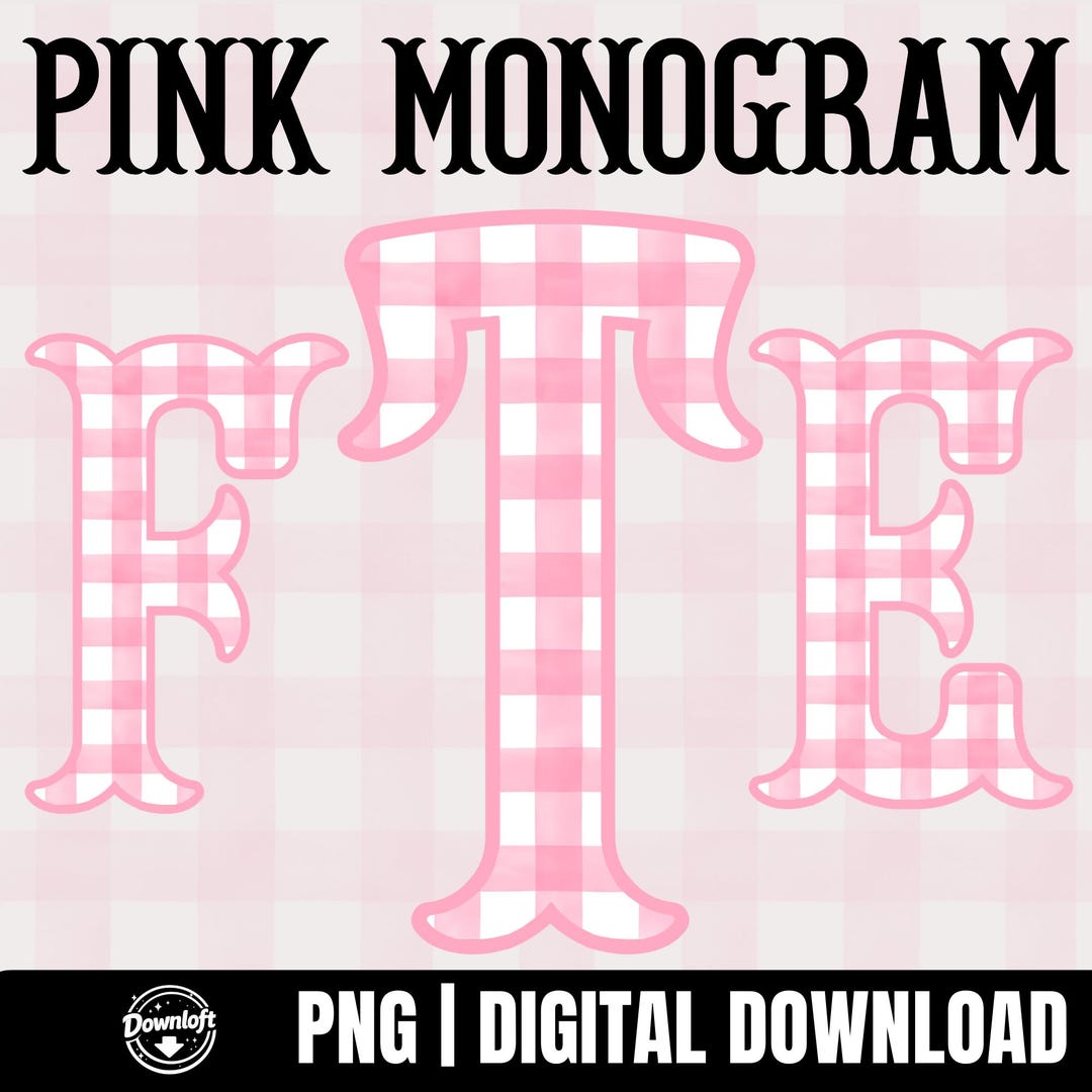 Ping Micro Monogram Pink Gingham Monogram Letters PNG, Fishtail Monogram Alphabet, Wedding ...