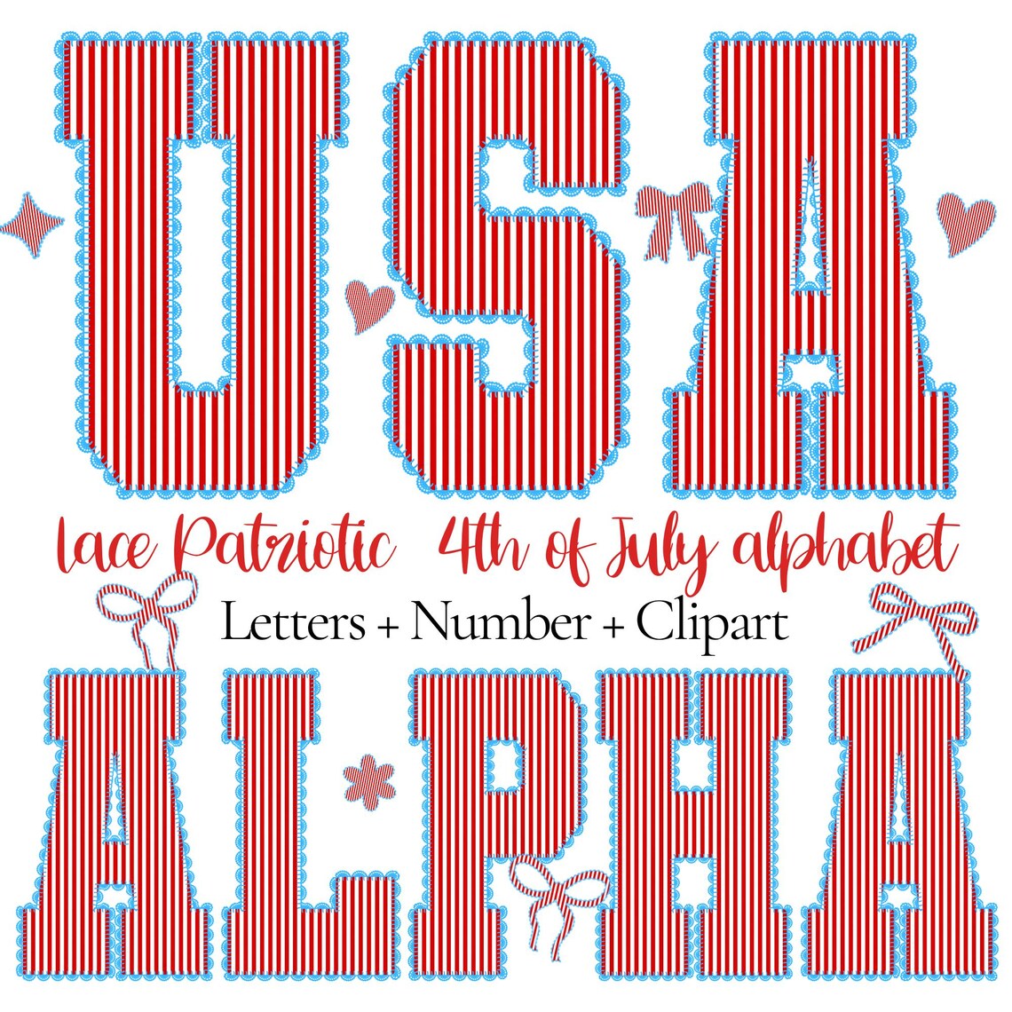 Patriotic Lace Alphabet PNG, 4th of July Letters, USA Lace Coquette ...