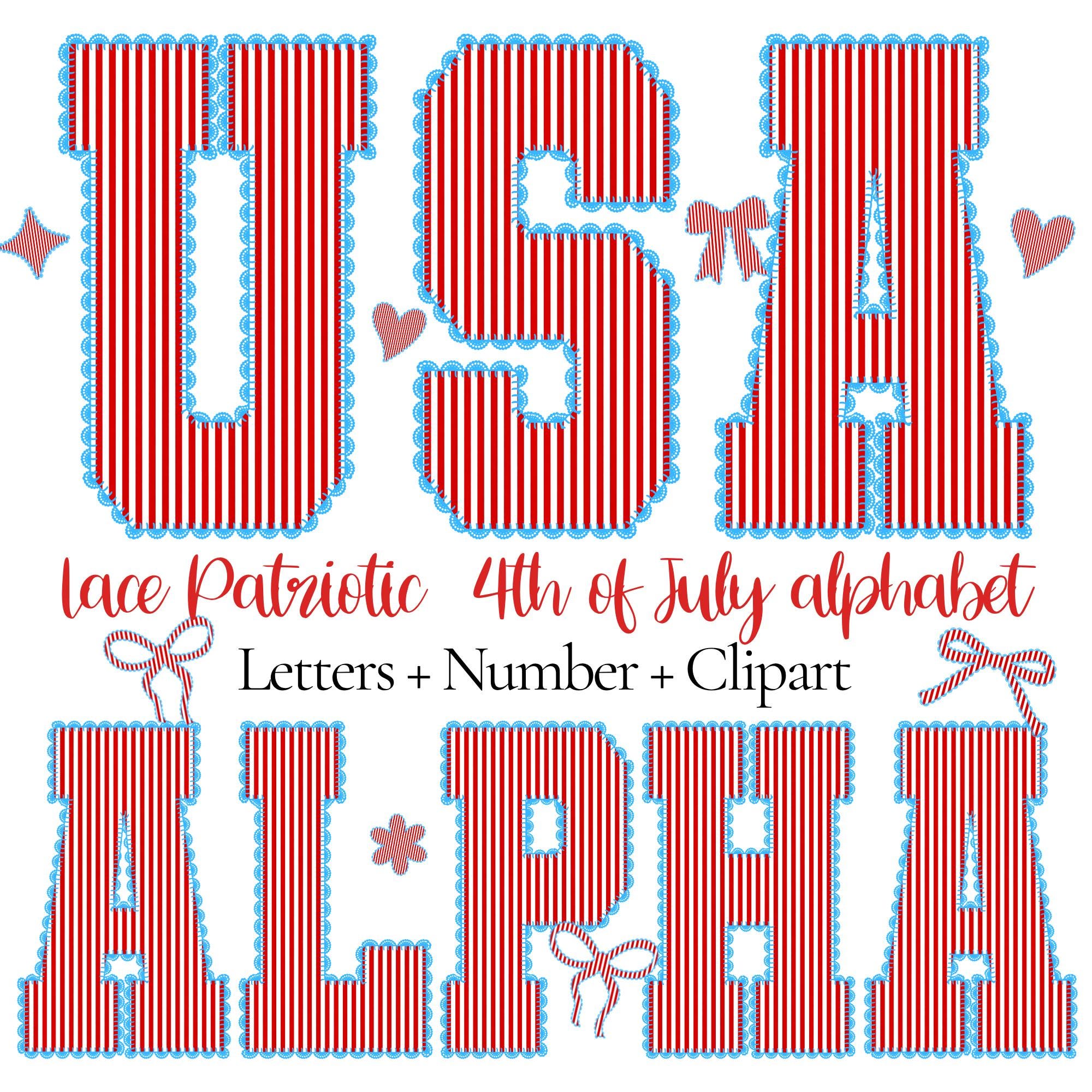 Patriotic Lace Alphabet PNG, 4th of July Letters, USA Lace Coquette ...