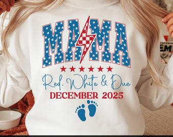 Mamá estadounidense, rojo, blanco y doble Svg, Mamá estadounidense Svg, Camiseta patriótica de maternidad Svg, Camiseta del 4 de julio para futura mamá, 4 de julio Svg