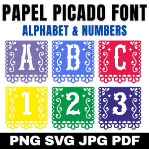 Papel Picado Font Svg, Papel Picado Letters And Numbers, Papel Picado Clipart, fiesta decor, Mexican Svg, Dia De Los Muertos, Fiesta Bunting