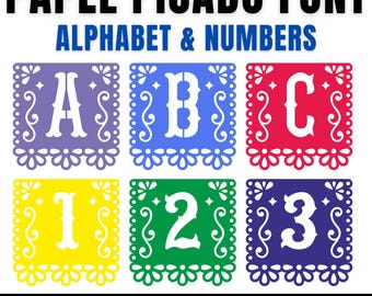 Papel Picado Font Svg, Papel Picado Letters And Numbers, Papel Picado Clipart, fiesta decor, Mexican Svg, Dia De Los Muertos, Fiesta Bunting