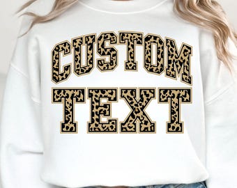 Custom Leopard Text PNG, Varsity Letters Sublimation, Cheetah Print Text Design, Personalized School Spirit Shirt, Team Digital Download