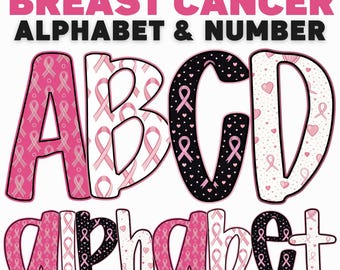 Breast Cancer Awareness Alphabet PNG Bundle: Pink Doodle Letters (Digital Download)