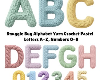 Knitted Alphabet Png, Faux Crochet Alphabet PNG, Pastel Yarn Letters, Latch Hook Yarn Faux Style, Cozy Brown Knitted Letters, Crochet Font