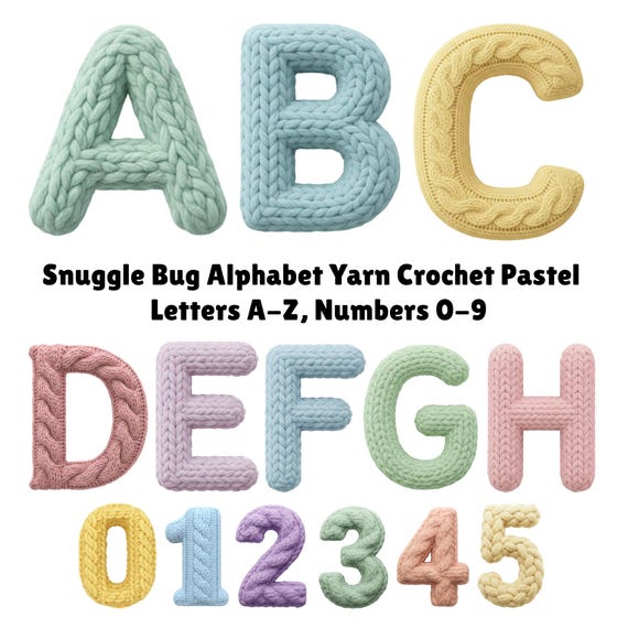 Knitted Alphabet Png, Faux Crochet Alphabet PNG, Pastel Yarn Letters, Latch Hook Yarn Faux Style, Cozy Brown Knitted Letters, Crochet Font