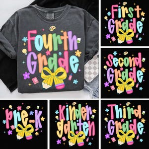 Preppy Back To School Bundle Png, First Day Of School Png, Coquette Teacher Png, Girl Shirt Sublimation Designs, Girly Checkered Sublimation