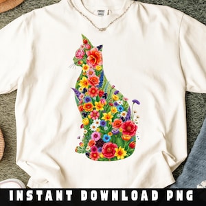 Wildflower Cat Flower Png, Flower Cat Sublimation Design, Cat Shirt Png, Cat Lover Png, Spring Flowers Kitten, Watercolor Wildflower Cat Png