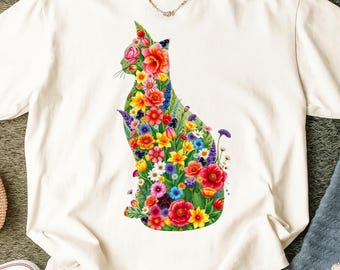 Wildflower Cat Flower Png, Flower Cat Sublimation Design, Cat Shirt Png, Cat Lover Png, Spring Flowers Kitten, Watercolor Wildflower Cat Png