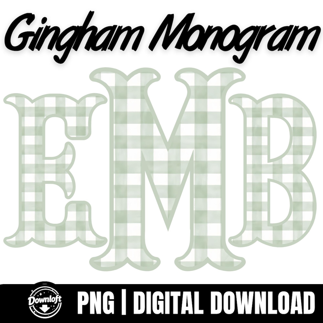 Sage Green Gingham Monogram Alphabet Png, Fishtail Monogram Font ...