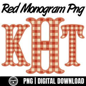 Red Gingham Fishtail Monogram Alphabet PNG, Fishtail Font Initial Letters, farmhouse wallpaper, plaid, Preppy Southern, Digital Download