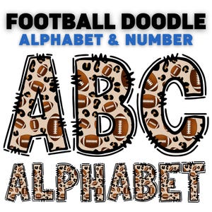 Football Leopard Alphabet Doodle Letters PNG: Sublimation Design (Digital Download)