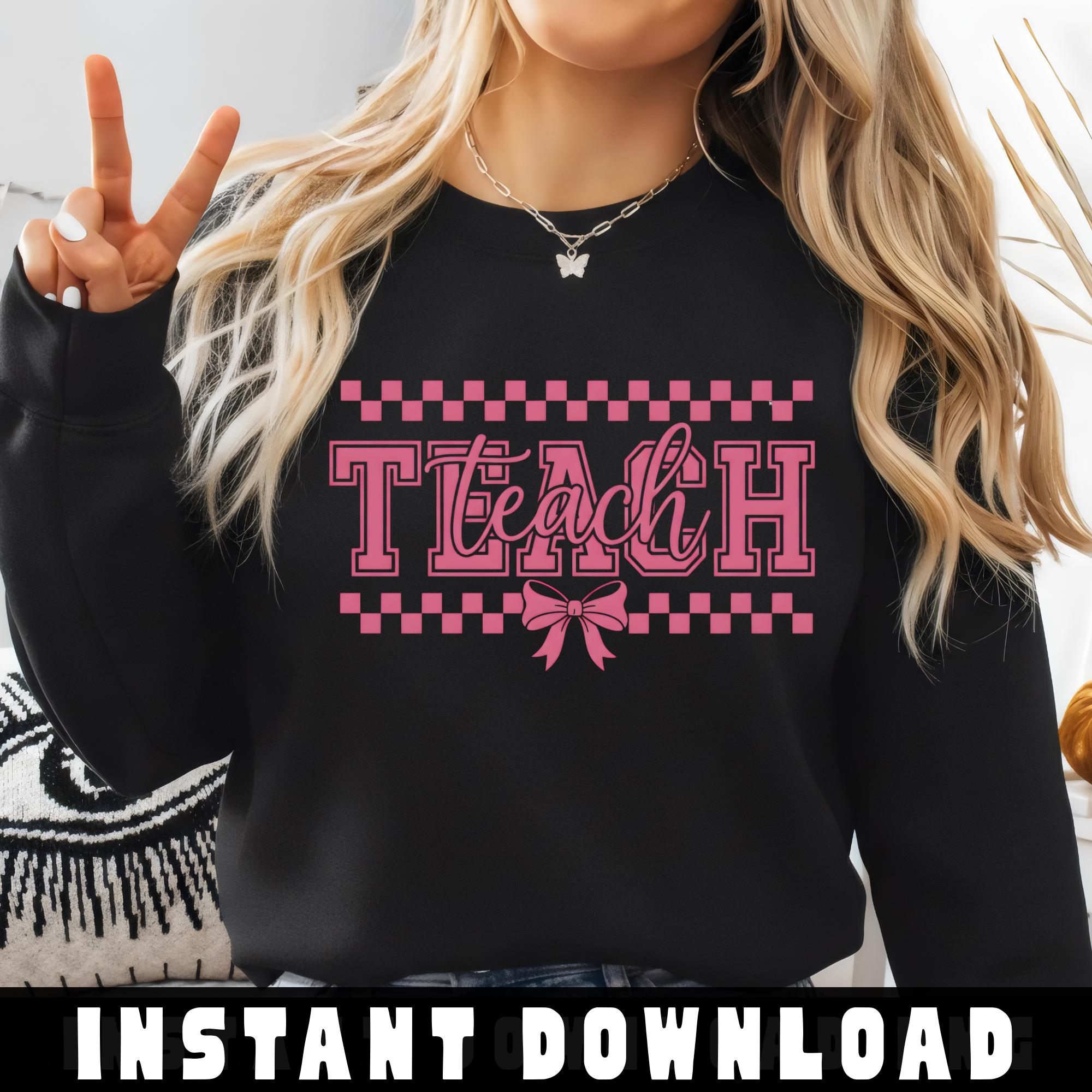 Teach PNG, Pink Teacher Design, Checkerboard Teacher PNG, Bow Teacher ...