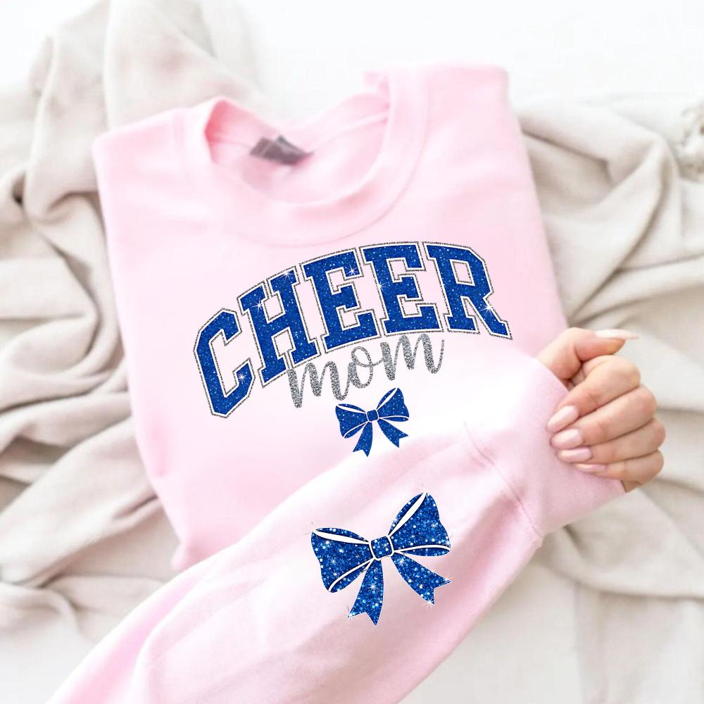 Personalized Cheer Mom Rhinestone PNG, Coquette Bow Faux Glitter ...