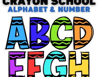 Lettere e numeri con scarabocchi a pastello PNG: Clipart per il ritorno a scuola (download digitale)