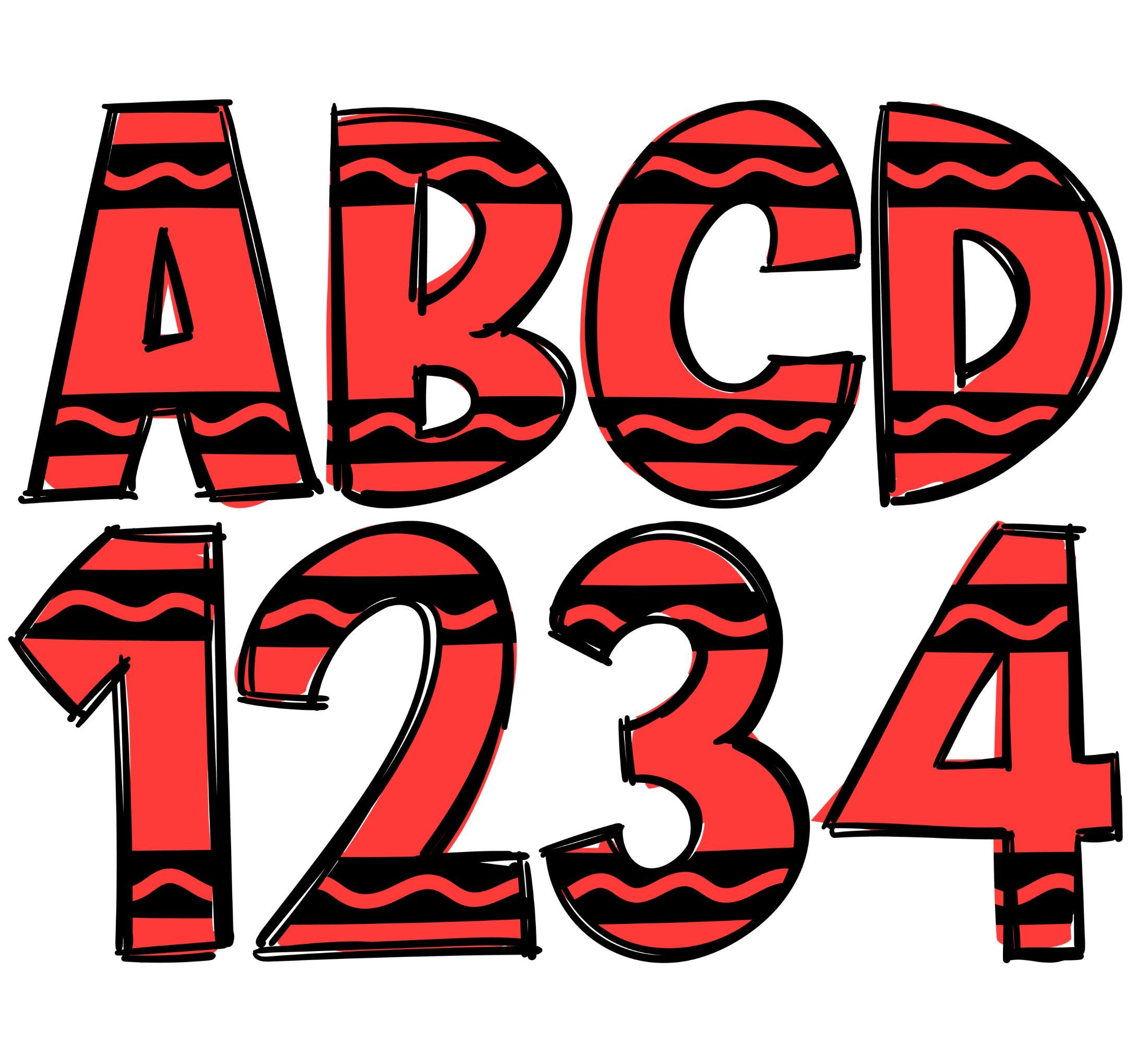 Crayon Doodle Letters & Numbers PNG: Back to School Clipart (digital ...