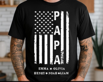 Aangepaste papa vlag SVG, gepersonaliseerd papa shirt met kindernamen, Vaderdagcadeau voor papa, verjaardagscadeau voor hem, Amerikaanse vlag, papa SVG