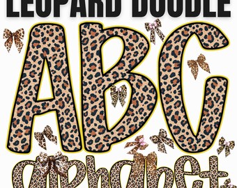 Leopard Doodle Letters Alphabet PNG, Leopard Print Letters & Numbers PNG, Alphabet Clipart, Cheetah Hand Drawn Doodle, Alpha Pack Bundle