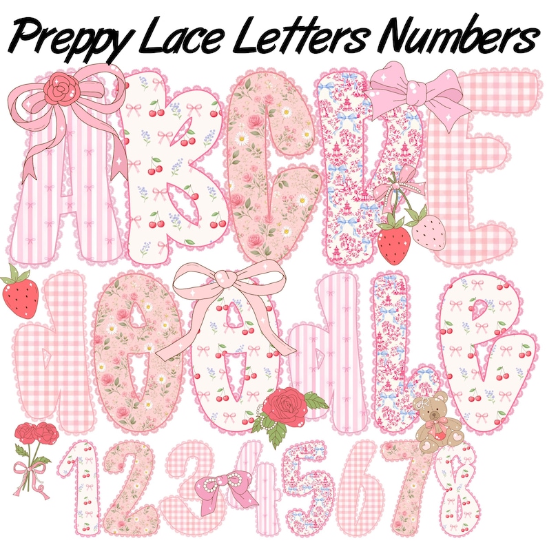 Preppy Coquette Lace Alphabet PNG, Lace Floral Alpha, Letters & Numbers ...
