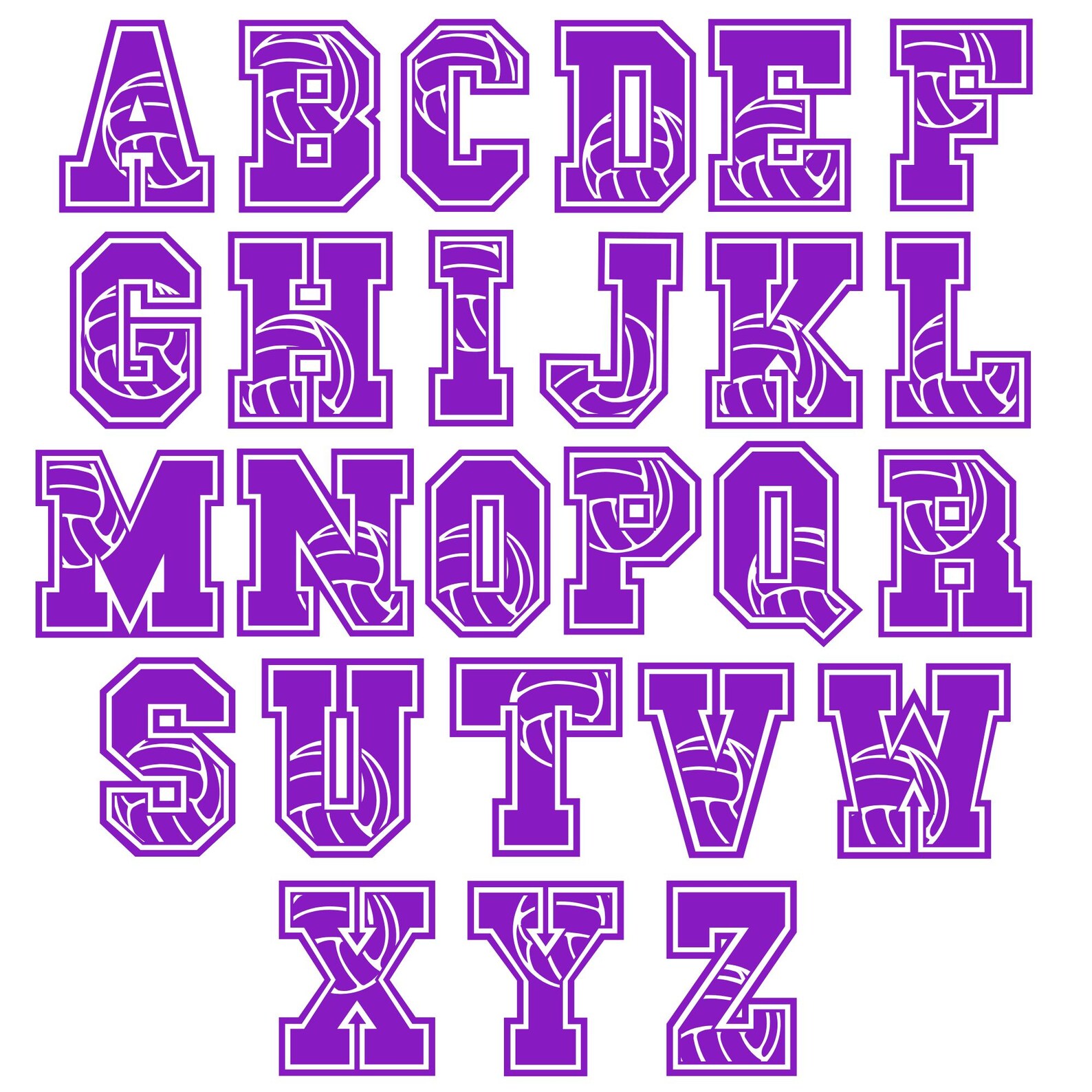 Volleyball SVG Alphabet, Volleyball Letters and Numbers SVG Png ...