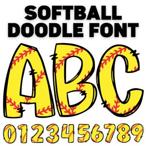 Softball Alphabet Letters PNG Bundle, Softball Hand Drawn Doodle, Sublimation Alpha Set Designs PNG, Alphabet Clipart, Softball Sports PNG