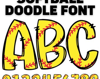 Softball Alphabet PNG Bundle: Hand-Drawn Doodle, Sublimation Alpha Set