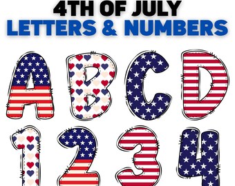 USA Flag Alphabet PNG: 4th of July Doodle Letters (Digital Download
