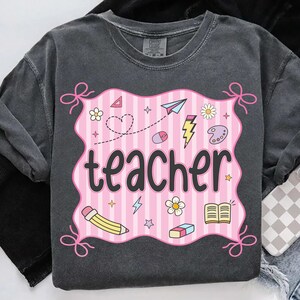 Preppy Back to School Teacher Png, Coquette Teacher Png, Cute Pastel Back to School Shirt Graphic, Retro Girly Teacher PNG, Back To School