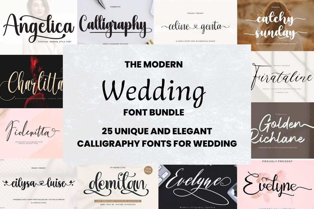 25 Wedding Font Bundle Elegant Handwritten Script Font Calligraphy ...