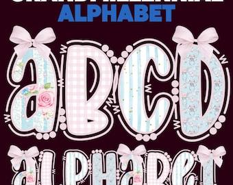 Floral Alphabet PNG: Grandmillennial Buchstabe Clipart mit Schleifen (Digitaler Download