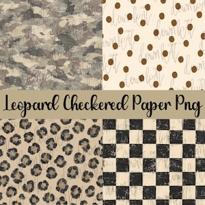 Digitalt papperspaket med neutralt leopardmönster, sömlösa mönster med prickar och djurmotiv, scrapbookingpapper, direktnedladdning