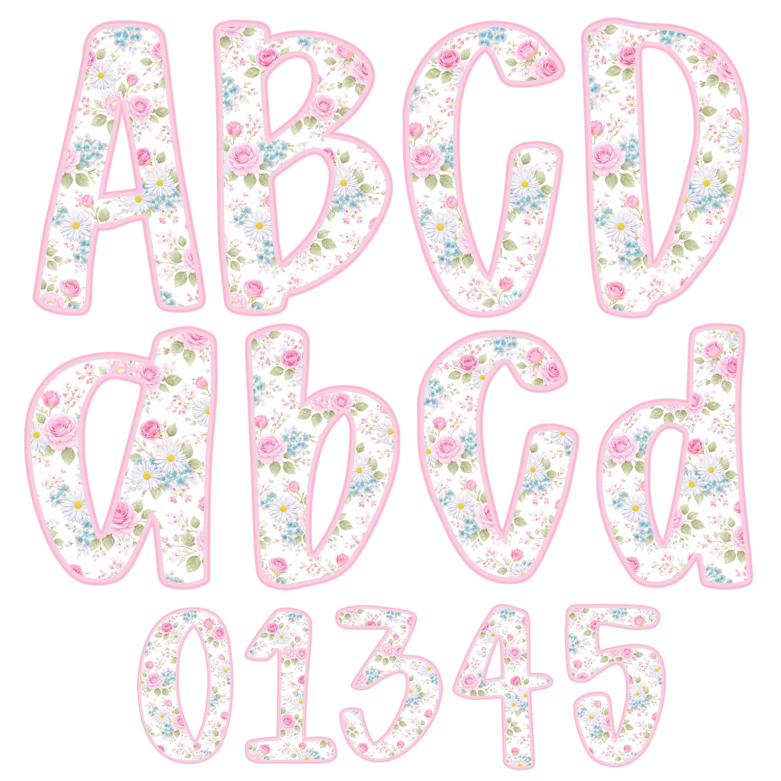 Grandmillennial Pink Floral Alphabet Bundle Png, Coquette Alphabet Png ...
